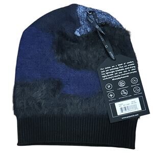NWT Anatomie Blue & Black Bonnie Beanie in Cozy 3D Print OSFA